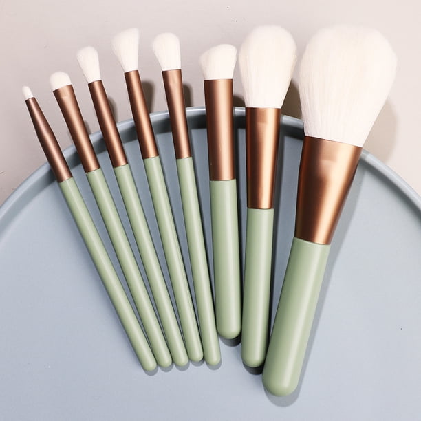 Nvzi Juego de 8 brochas de maquillaje, brochas para base, polvos, correctores, sombras de ojos y rubor, color verde