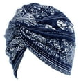 thumbnail image 5 of Gorro de Quimio Zulema Turbante Algodón Estampado Floral Azul Marino, 5 of 5