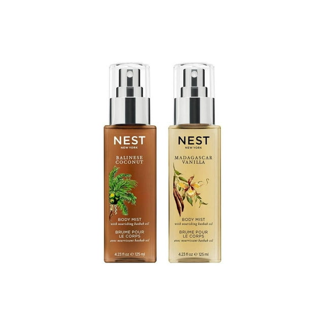 NEST New York Mist & Match: Juego de capas de niebla corporal: niebla corporal con aceite de perfume de coco balinés y niebla corporal con aceite de perfume de vainilla de Madagascar