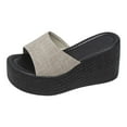 thumbnail image 6 of Slippers for Women,Platform Slippers Casual Comfortable Soft Fabric Slide Sandals With Thick Sole For Beach Walking Indoor Outdoor,Womens Slippers,Beige,8.5, 6 of 7