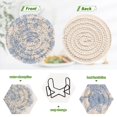thumbnail image 4 of Haosy Set of 6 Drink Woven Coaster with Holder Heat Resistant Non-Slip Bar Coasters 4 Inches Blue White Stripes and Blue Flowers, 4 of 7