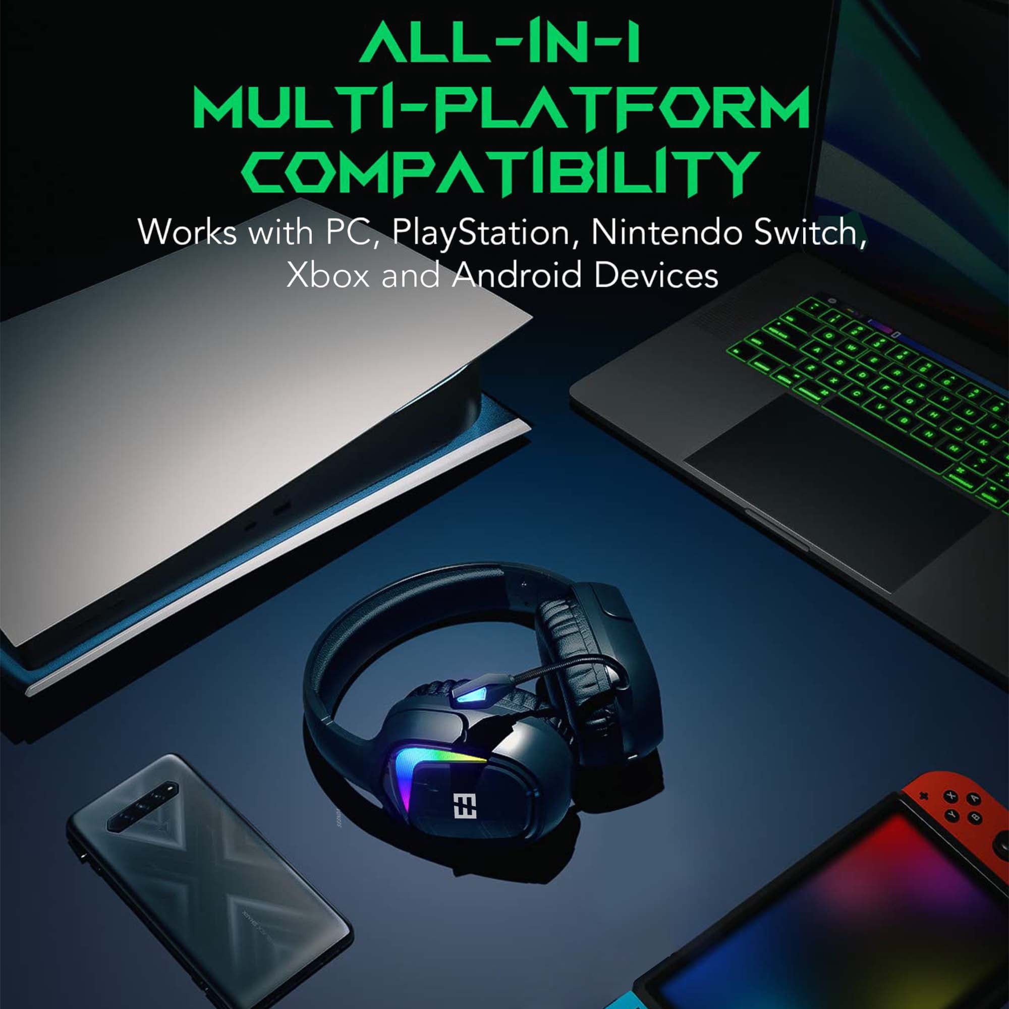 Seenda Wireless Gaming Headset, PS4 Headset with Stereo Sound for PC PS4 PS5 Xbox One Mac Switch Laptop