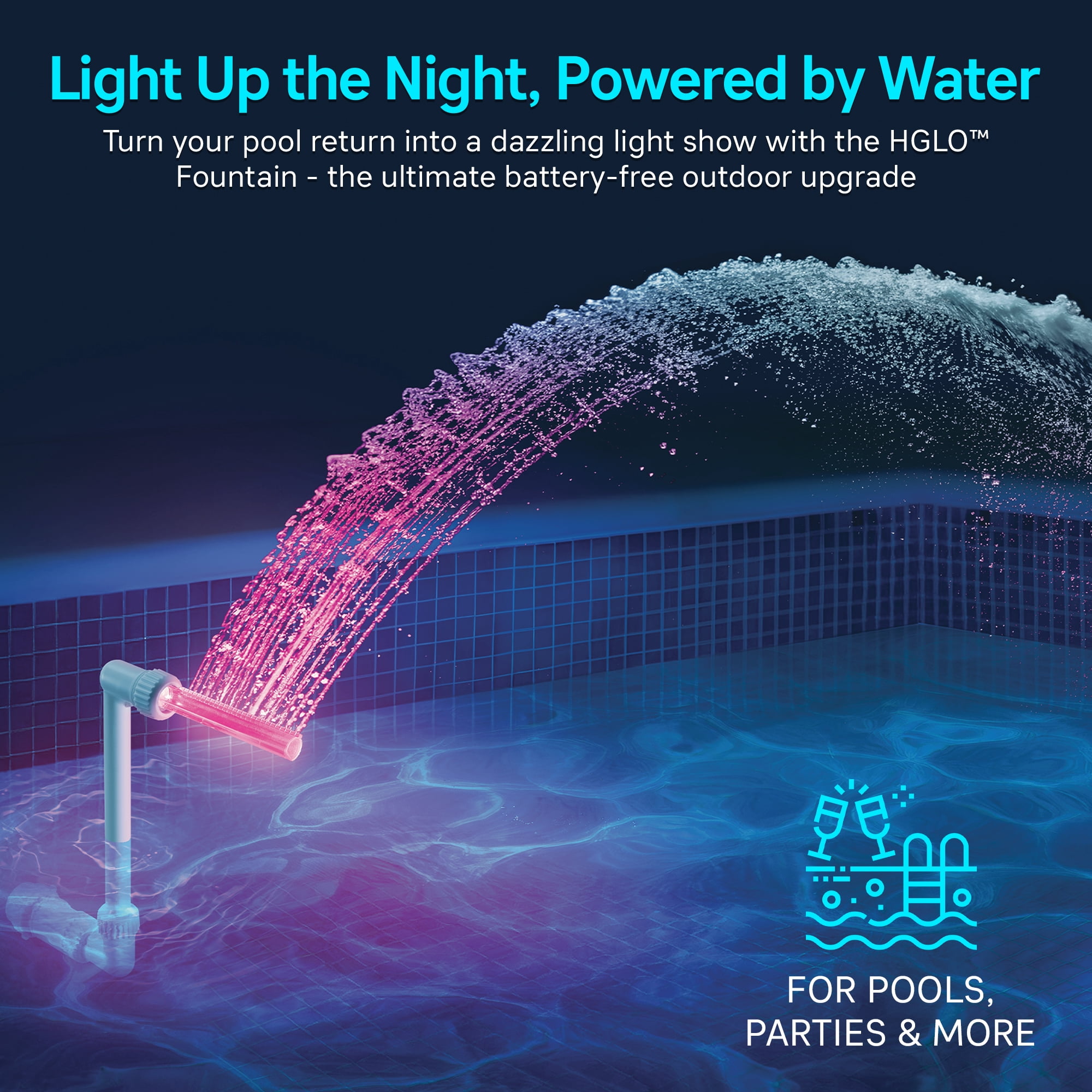Merkury Innovations H-Glo Pool Fountain with Multicolor LED Light – Water-Powered, Adjustable Spray, Fits Most Pools