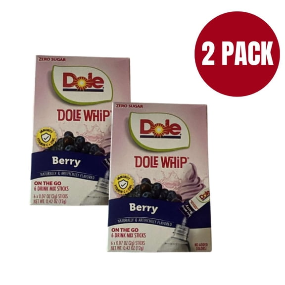 Dole Whip Berry On-The-Go Drink Mix (2 Pack) – Zero Sugar Powder Sticks with Vitamin C & Zinc Immunity Support