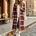 thumbnail image 6 of Jewelreauty Womens Plaid Long Overcoats, Hooded Long Sleeve Wool Blend Peacoat Calf Length Winter Fall Jackets (XL, Red), 6 of 8