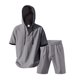 thumbnail image 4 of Conjunto de Pantalones Cortos para Hombre 2 Piezas Outfits Color Sólido Botón Cordón de Lino Camiseta con Capucha Y Pantalones Cortos de Playa, 4 of 9