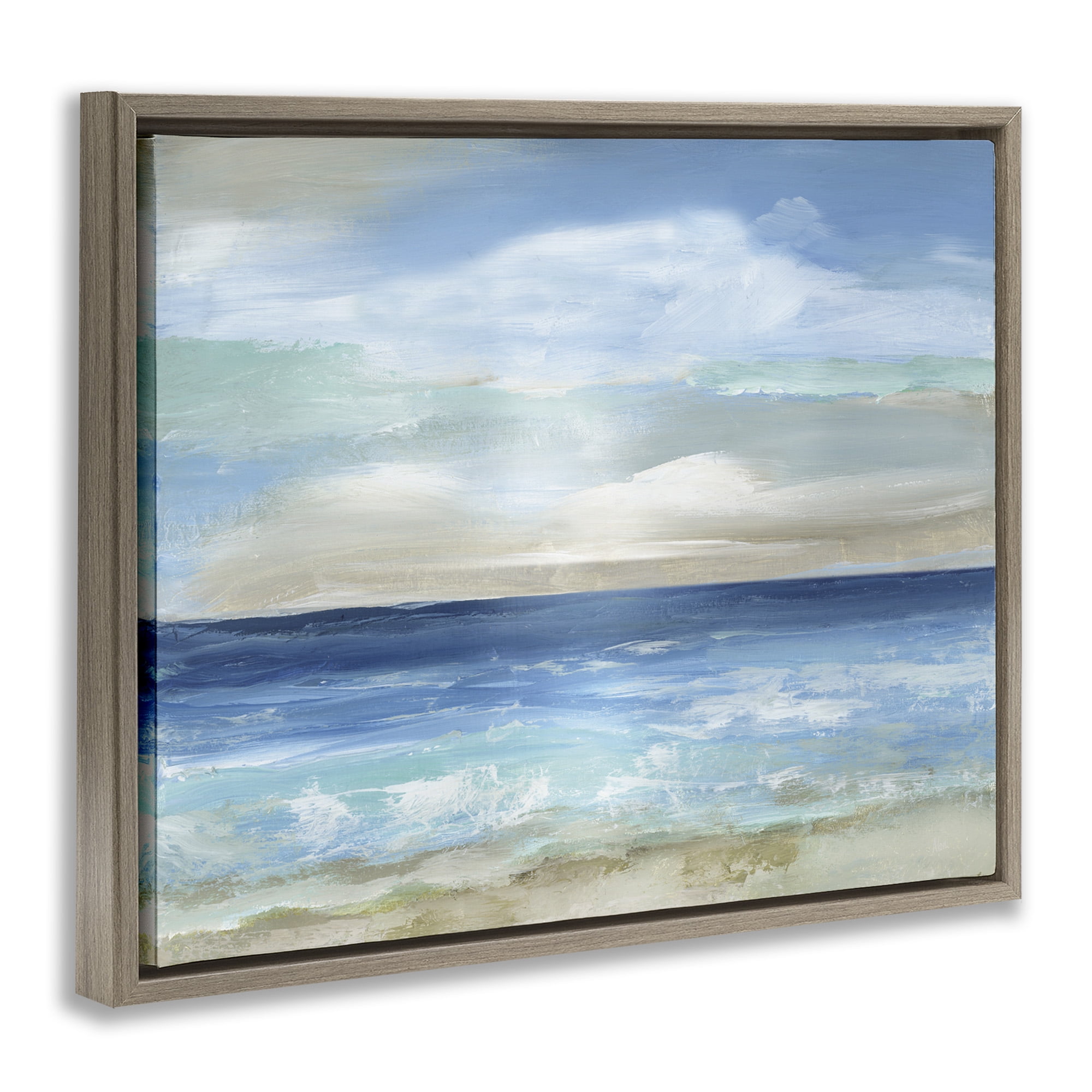 Stupell Industries Crashing Ocean Ripples Scenery Nature Painting Brown Floater Framed Canvas Art Print Wall Art, 31 x 25