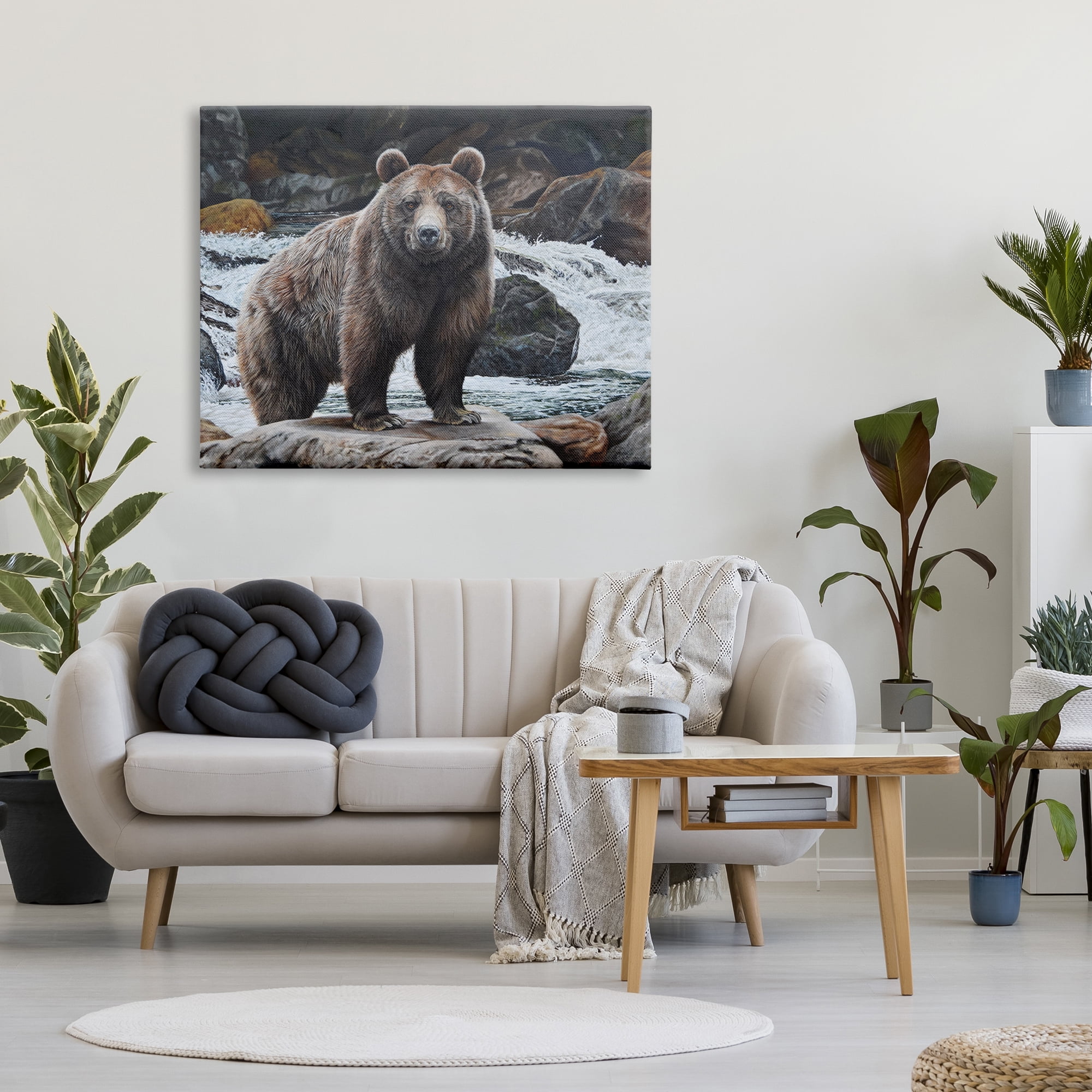 Stupell Industries Grizzly Bear by Waterfall Animals & Insects Painting Gallery Wrapped Canvas Print Wall Art, 48 x 36