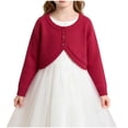 thumbnail image 2 of QIUOMBBP Girl's Embroidered Button Down Cardigans Long Sleeve Crewneck Shrugs Solid Color Comfort Outerwear Red 7-8Years, 2 of 9