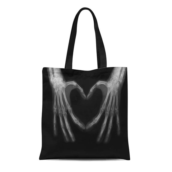 LADDKE Canvas Tote Bag Xray Bones of Hands Making the Sign Love Heart Durable Reusable Shopping Shoulder Grocery Bag