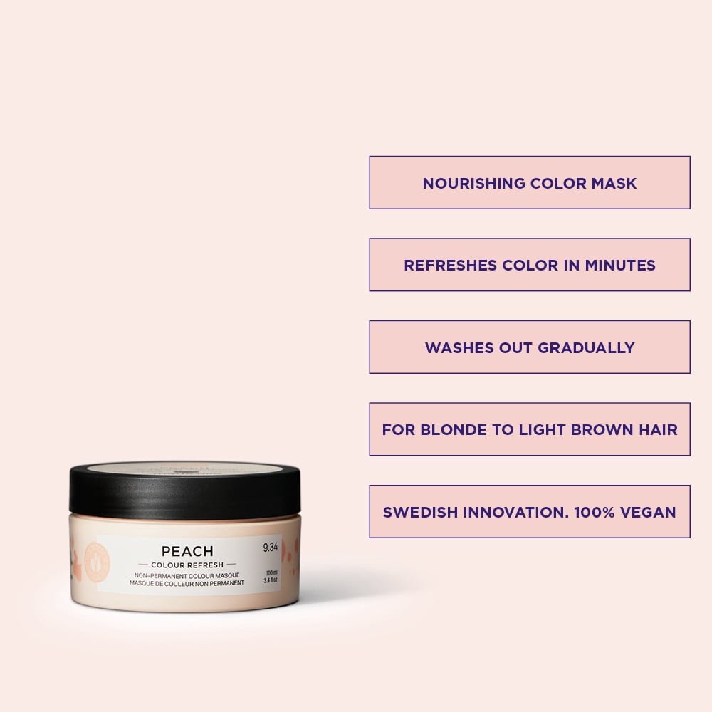 Maria Nila Colour Refresh, Peach 3.4 Fl Oz, Peach Hair Mask, Semi-Permanent Pigments, 100% Vegan & Sulfate/Paraben free