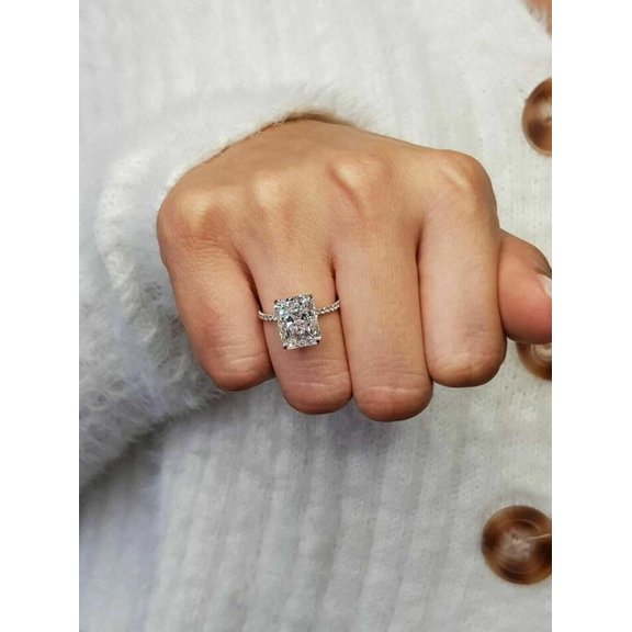 3 Ct Radiant Cut Simulated Diamond Woman's Engagement Ring 14k White Gold Plated