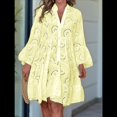 thumbnail image 4 of Vestido Bohemio de Encaje con Bordado de Ojales para Mujer, Escote en V, Mangas Acampanadas, Corte Holgado, 2025 Amarillo XXL, 4 of 7