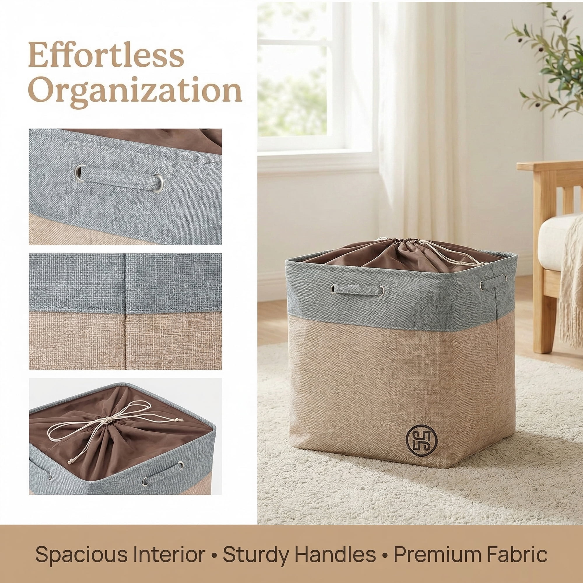 Unique Bargains Fabric Storage Bin with Handles Grey 19.7*15.7*19.7in