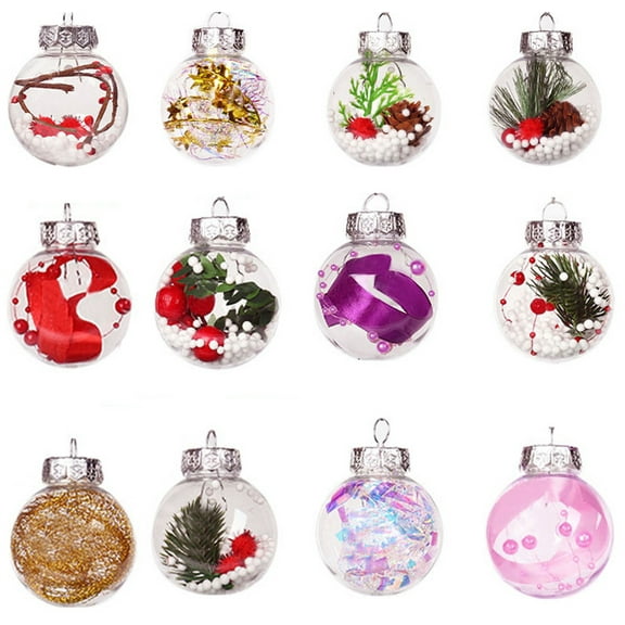 12 Pcs 2.36'' Christmas Filling Ornaments Ball Ornaments,Happon Shatterproof Clear Plastic Christmas Ornaments for Christmas Holidays, Party Decoration, Tree Ornaments, Events, and Christmas
