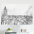 thumbnail image 1 of Cityscape Tapestry, Old Peaceful City Drawing Restaurant Terrace Sketch Downtown Lifestyle Scene, Fabric Wall Hanging Decor for Bedroom Living Room Dorm, 2 Sizes, Black White, by Ambesonne, 1 of 1