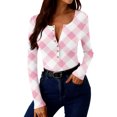 thumbnail image 3 of ZUKMRJPC Women's Long Sleeve Knit Shirts Fashion Vintage Plaid Slim Fit Pullover Tees Casual Trendy Button Down V Neck T Shirt, 3 of 8