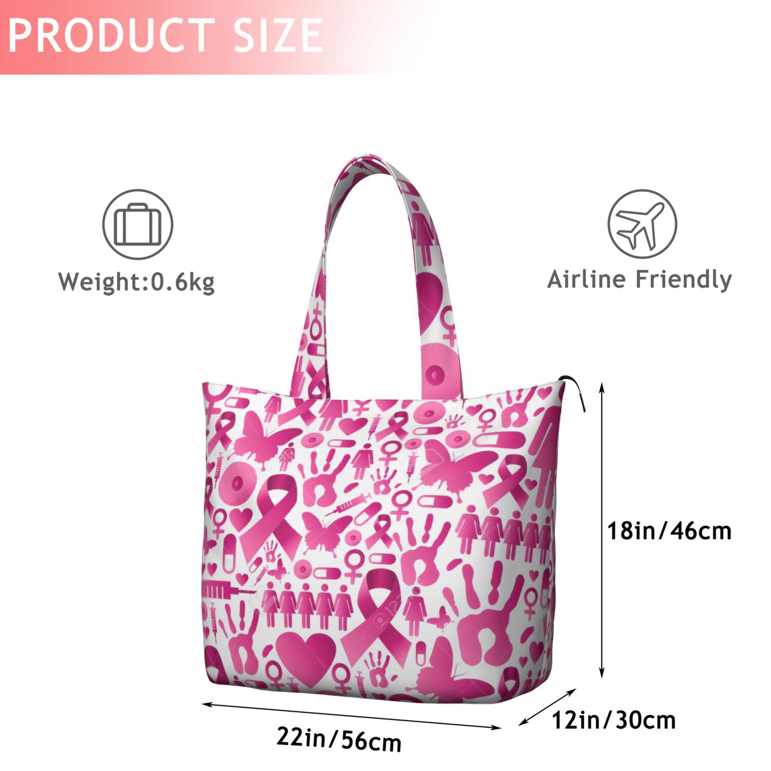 Pink Breast Cancer Travel Tote Bags for Women Carry On,Large Weekender Bags for Women Travel,Multi Functional Duffle Bag for Work,Shopping,Sports