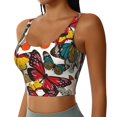 thumbnail image 2 of Fotbe Retro Floral Butterfly Pattern Womens' Sports Bra Longline Wirefree Padded with Medium Support Sports Moisture-Wicking Workou Vest,Tank Top-Medium, 2 of 7