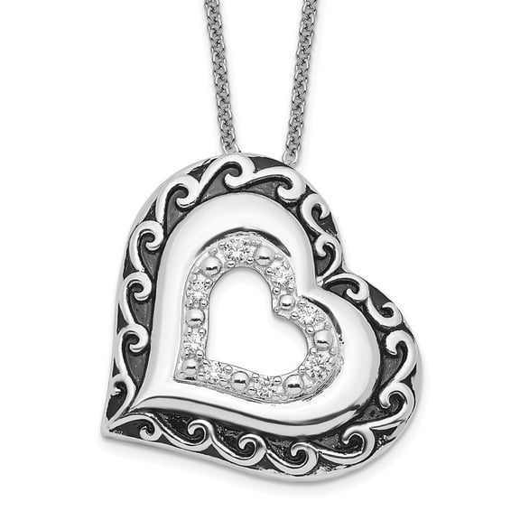 Diamond2Deal 925 Sterling Silver Rhodium-plated CZ Antiqued Mother Of the Bride. Necklace for Women 18"