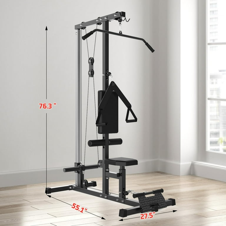 Garvee Wall Mounted Cable Machine, LAT Pulldown Machine With High And Low Pulley Station, Adjustable Leg Support, Row Cable Machine Home Gym
