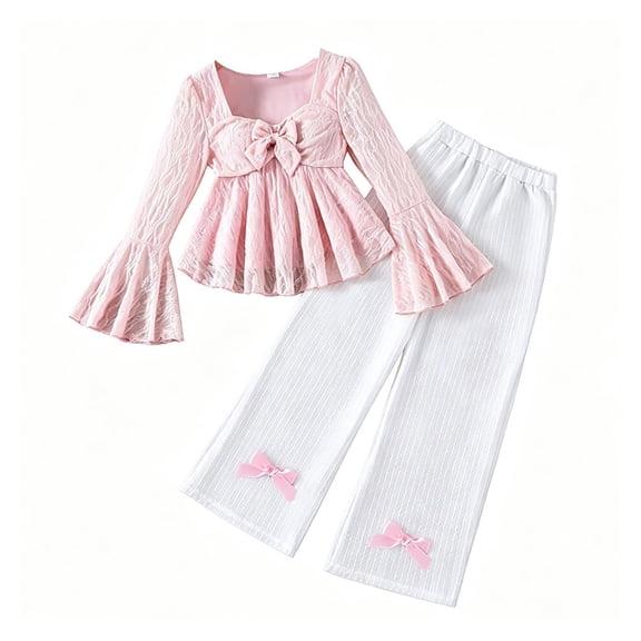 Afdoent Girls 2 Piece Outfit Cute Long Sleeve Top And Pants Outfit Fall Two Piece Set For Kids Fall Winter Clothing Set 9-10 Years