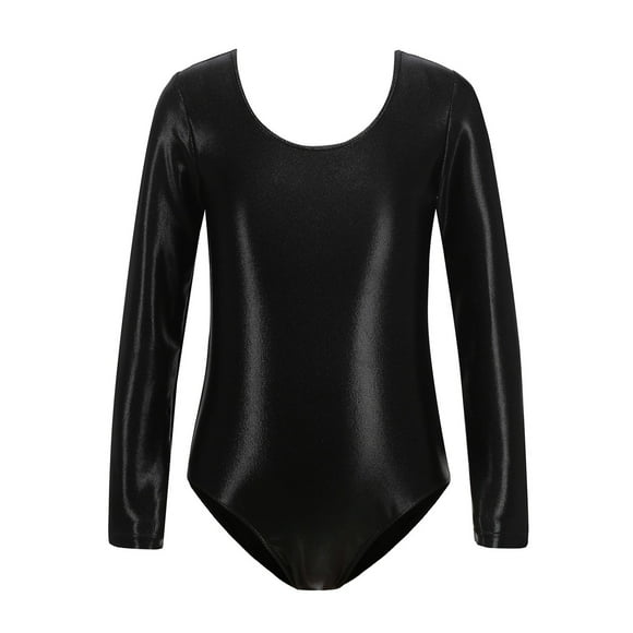 Girls' Long Sleeved Gymnastics Leotards Shiny Dance Leotard Ballet Leotard Classic Ballet Yoga Leotard Bodysuit Gymnastics Suit Girls Romper&Jumpsuit Black 120/4 Y—5 Y