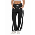thumbnail image 2 of Women'S Baggy Wide Leg Pants Casual Drawstring Elastic Waisted Contrast Color Workout Y2K Track Pants Black M, 2 of 7