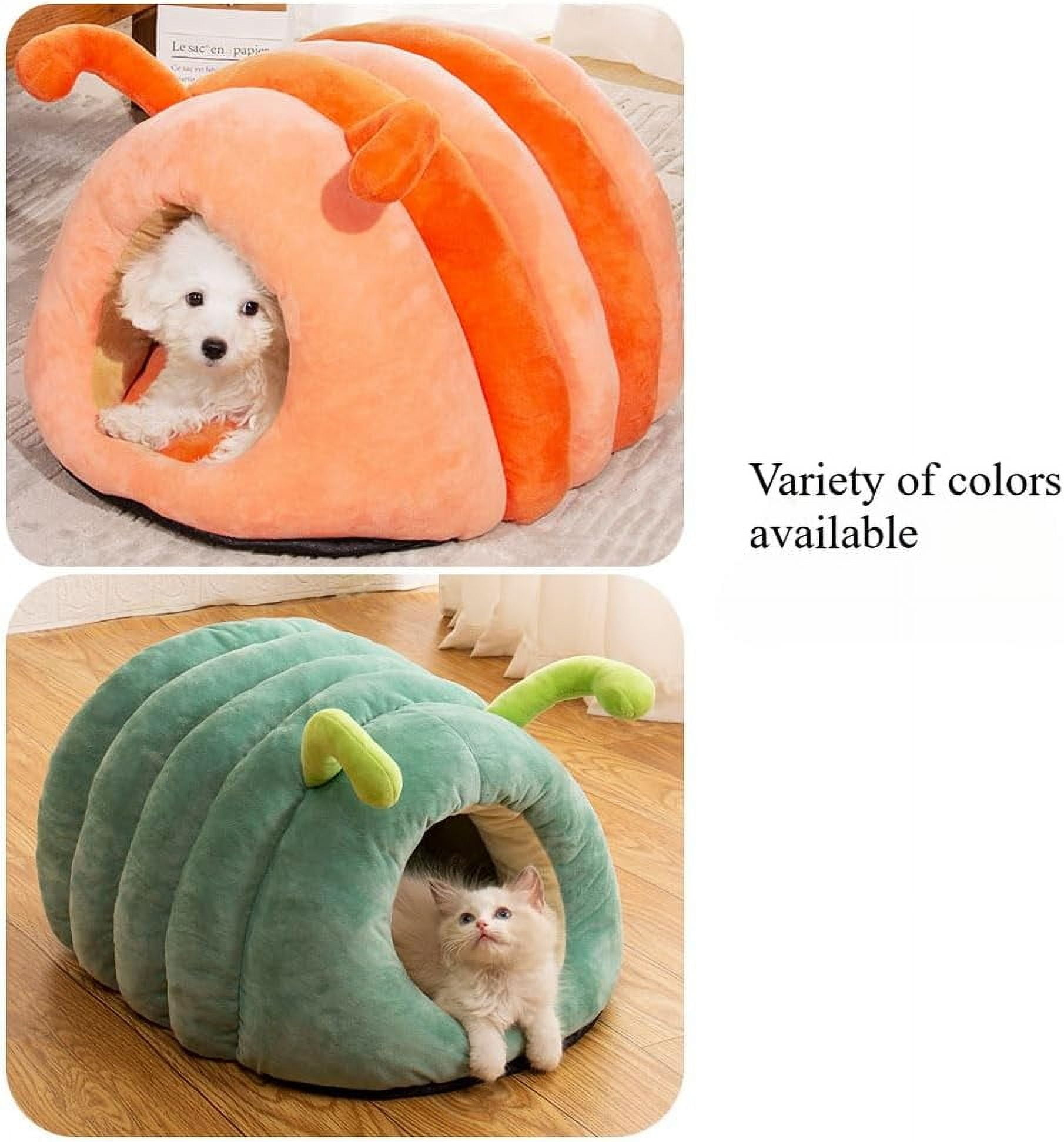 Colourtree Medium Grass Green Cute House Pet Nest Warm Soft Plush Cat Bed Cartoon Caterpillar Warm Thick Dog House Cat House Foldable Washable Pet Supplies Cat Tent