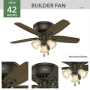 Hunter 42 inch Indoor Ceiling Fan with LED Lights - Bronze Ceiling Fan with Pull Chain, For Bedroom, Living Room, or Kitchen, Low Profile Mount, No Remote, 5 Blades - Builder 51091, New Bronze