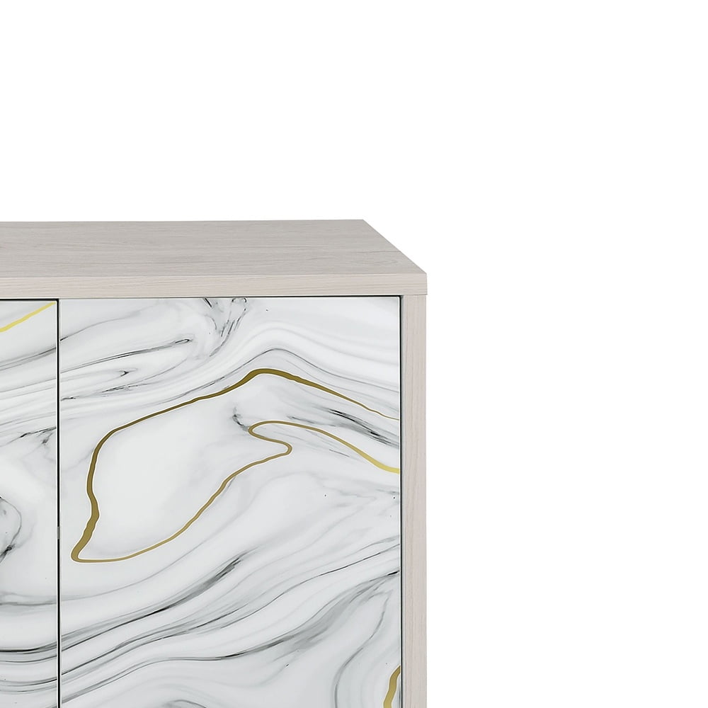 ACME Panos Contemporary Wood Console Cabinet with White Marble Print in Oak