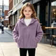 thumbnail image 3 of VEKDONE Boys Girls Sherpa Coat Full Zip Warm Fleece Jacket with Pockets Kids Lightweight Hooded Fall Winter Outerwear Purple,10-11 Years, 3 of 8