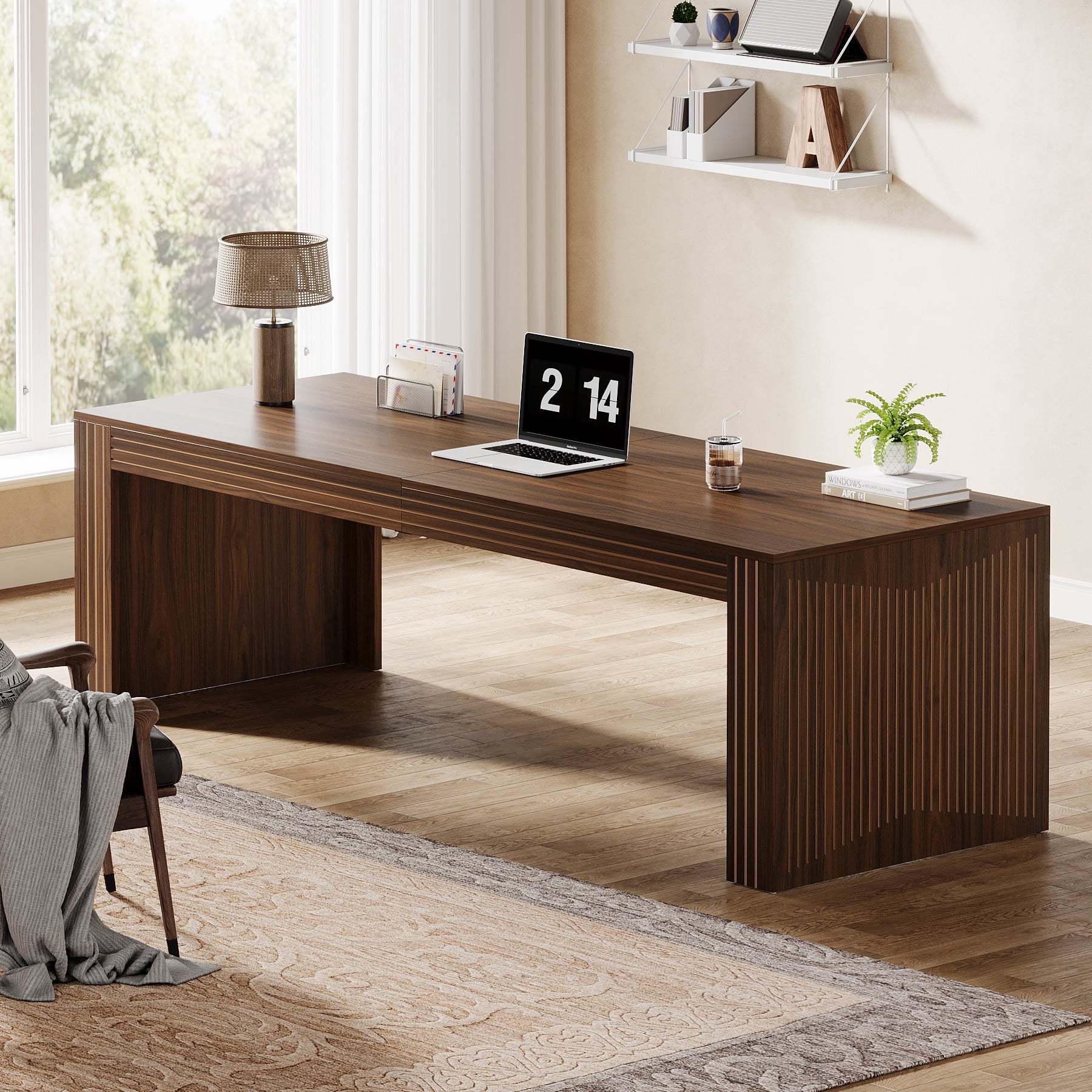 Tribesigns 79-inch Extra Long Desk, Two Person Desk for Home Office, Wooden Long Computer Double Desk, Writing Study Table for Office, Dark Brown