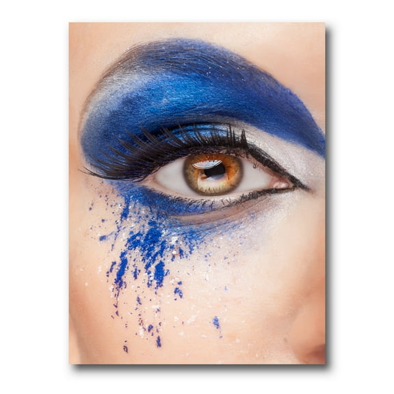 Designart ' Close Up Of Brown Eye With Blue Fantasy Make Up ' Modern Canvas Wall Art Print