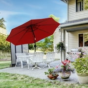 Pure Garden 10 ft Patio Umbrella with LED Solar Lights and UV 30+, Red