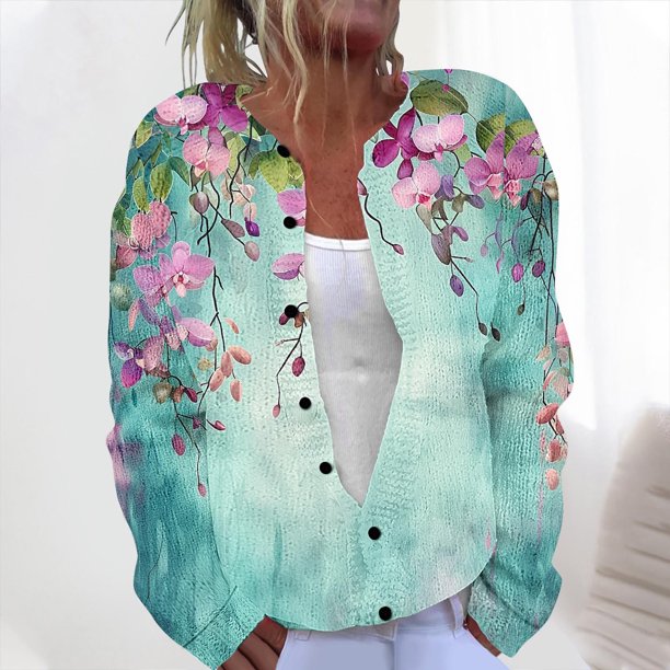 Cárdigan informal de punto estampado para mujer, con chaqueta abotonada y abrigo superior para mujer