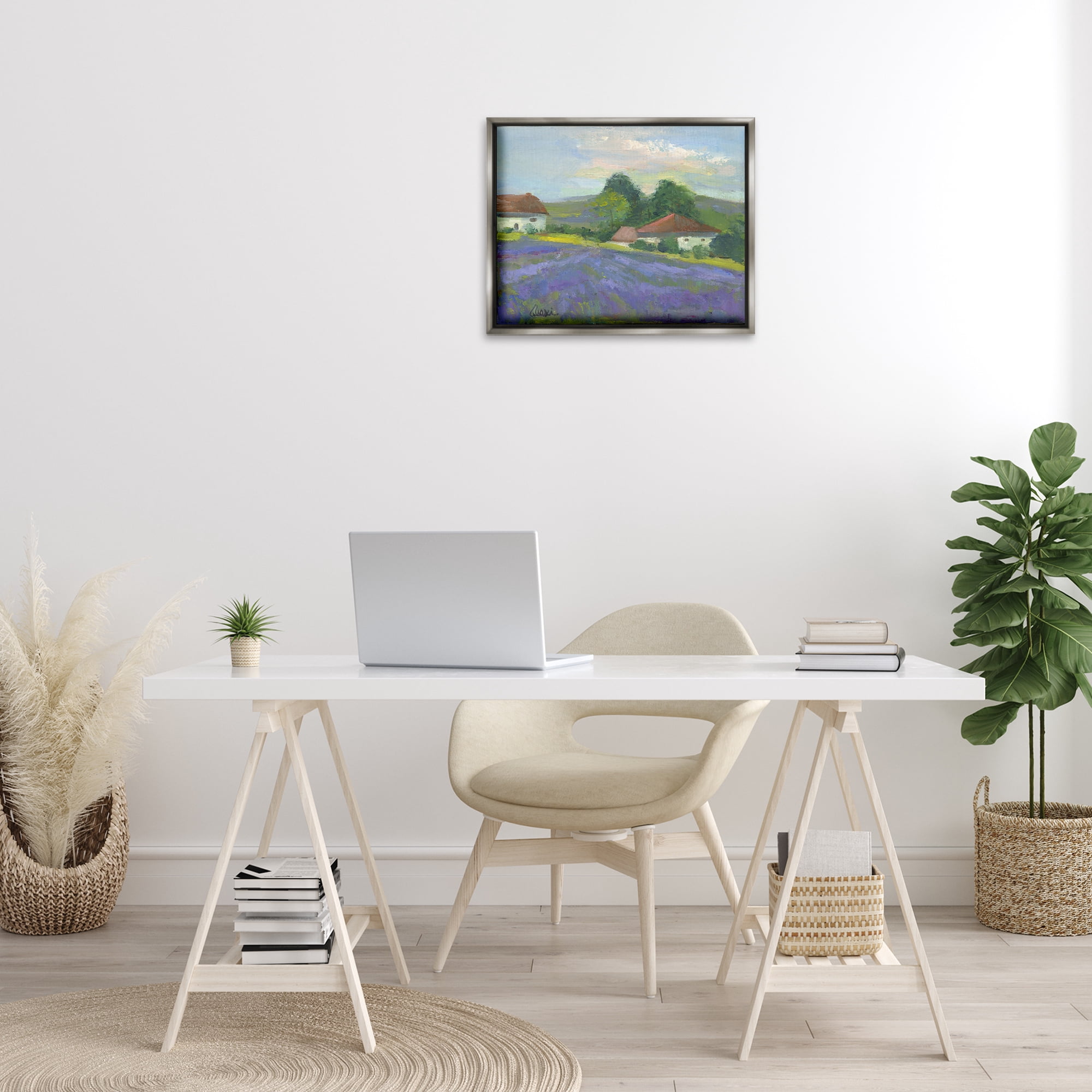 Stupell Industries Lovely Lavender Farmland Landscape & Nature Painting Gray Floater Framed Canvas Art Print Wall Art, 21 x 17