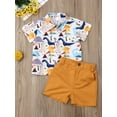 thumbnail image 2 of Loalirando Toddler Baby Boy Dinosaur Print Shirt Outfits Casual Button Down Top Solid Shorts Set Summer Clothes, 2 of 8