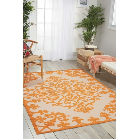 - Nourison Aloha Floral Medallion Orange Indoor/Outdoor Area Rug, 5'3