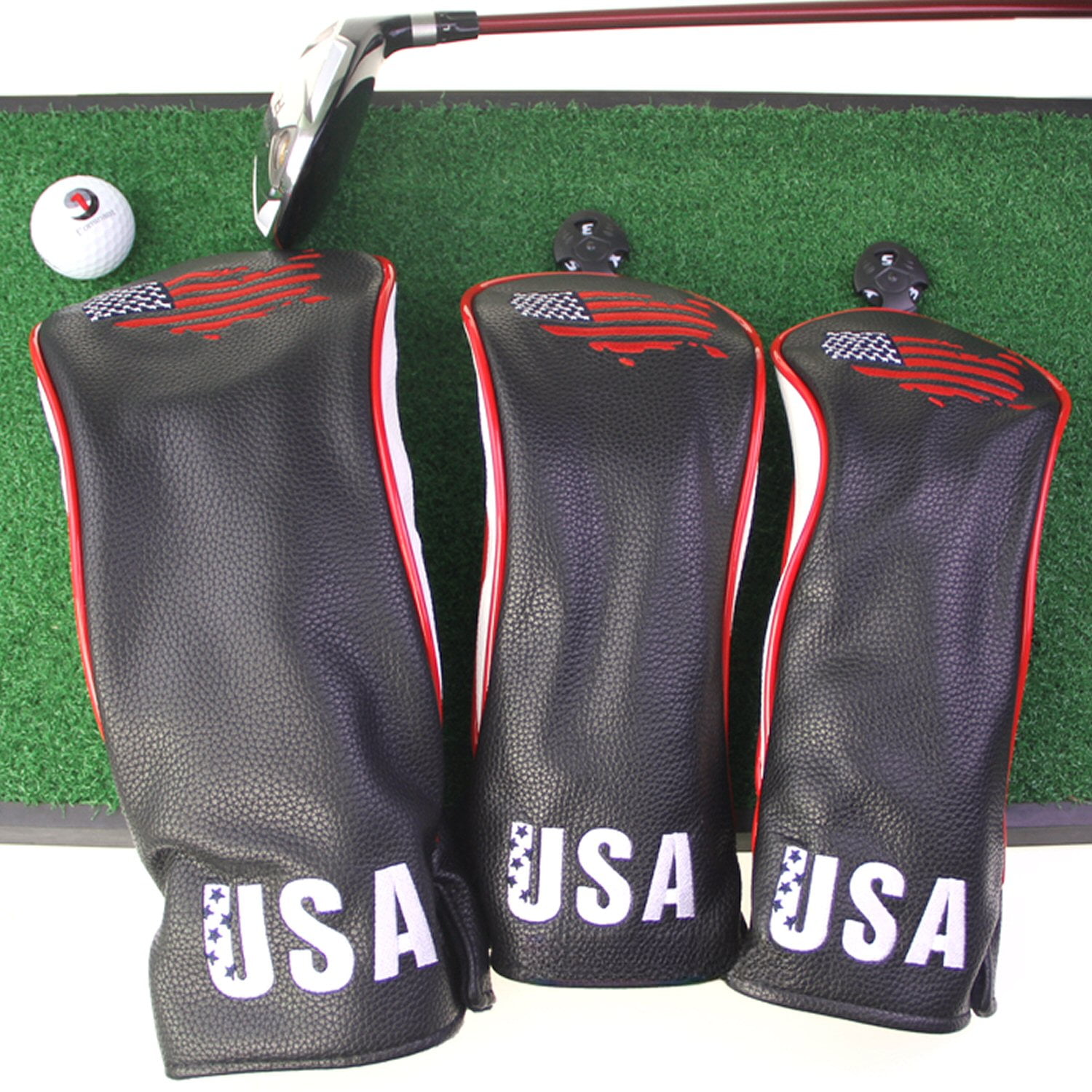 USA Flag Covers Driver 1 3 5 Headcovers 3Pcs Black