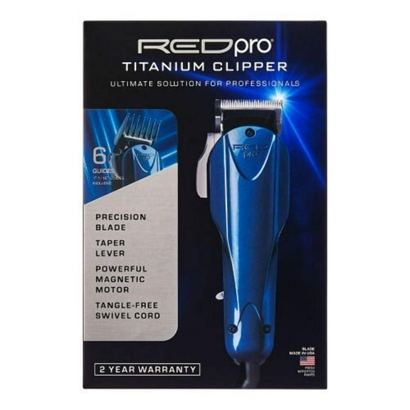 RED Pro Titanium Hair Clipper Powerful Magnetic Motor, Quite Sound, Carbon-Steel Blade Made in USA, 6 Guides