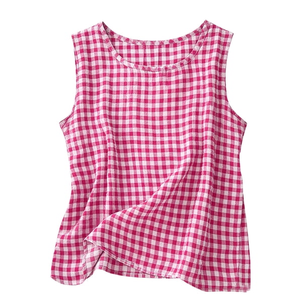Camisas Y Tops de Verano de Mujer Cuello Redondo sin Mangas Camisa Cuadrada Top de Mujer Casual