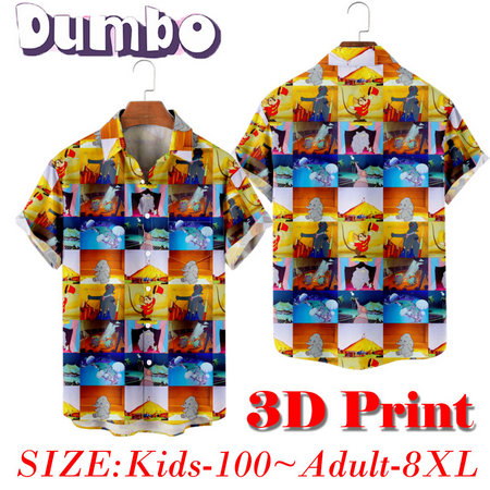 

Dumbo Baby Elephant Short Sleeve Shirt Breathable Cardigan Skull Print Shirt For Unsex