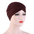 thumbnail image 2 of Wuphunn Women Cross Front Pleated Pre-Tied Slip On Turban Head Wrap Soft Stretchy Elastic Chemo Cap Hair Loss Alopecia Sleep Hat Daily Cancer Patient Head Covering Q1 Coffee One size, 2 of 2