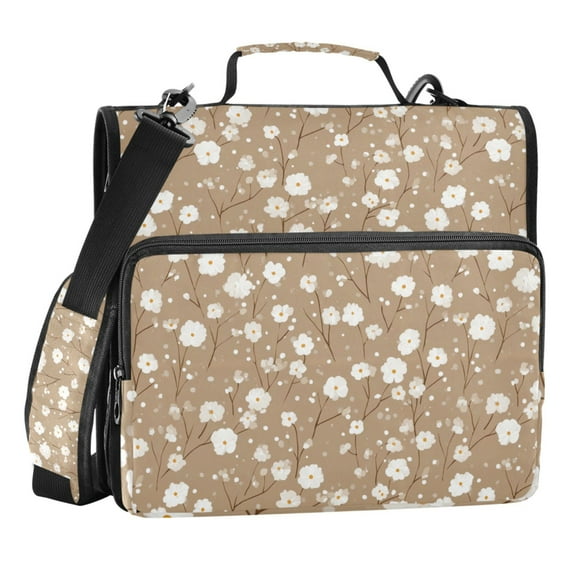 Zipper Binder Flowers and White Spots 1.5 Inch Binder Folder Bag with Shoulder Strap and Handle