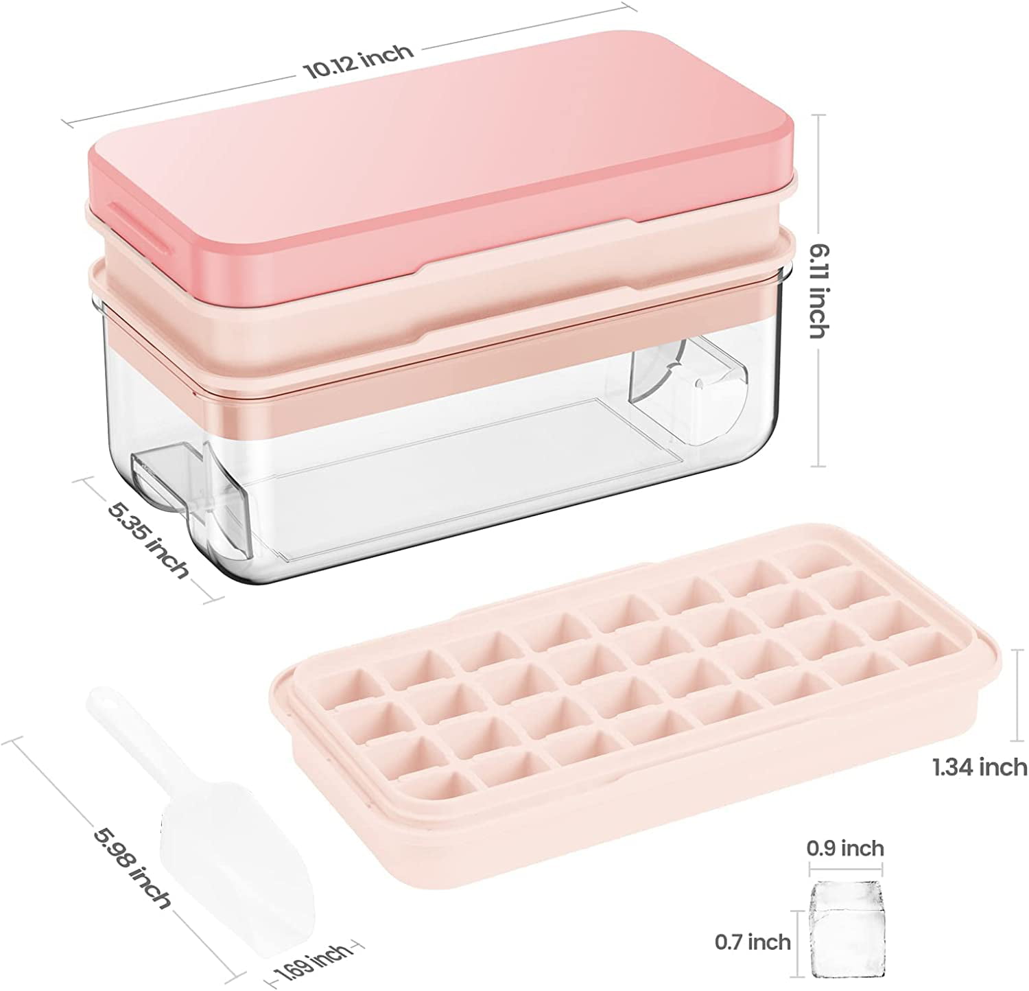 AdWon Ice Tray with Bin Easy Release Ice Cube Tray Container Set with Lid Creative Plastic Storage Box Portable Ice Scoop BPA Free Whiskey Cocktail