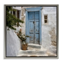 Stupell Industries Blue Greek Door Town & City Painting Gray Floater Framed Canvas Art Print Wall Art, 18 x 18
