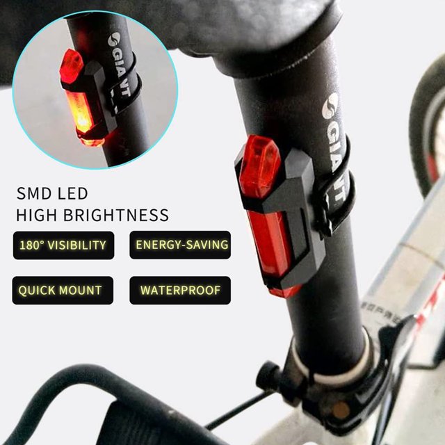 Luz trasera de bicicleta LED recargable por USB, linterna de seguridad para ciclismo trasero de bicicleta brillante, batería de litio de 330mah, 4 opciones de modo de luz Adepaton 2033681