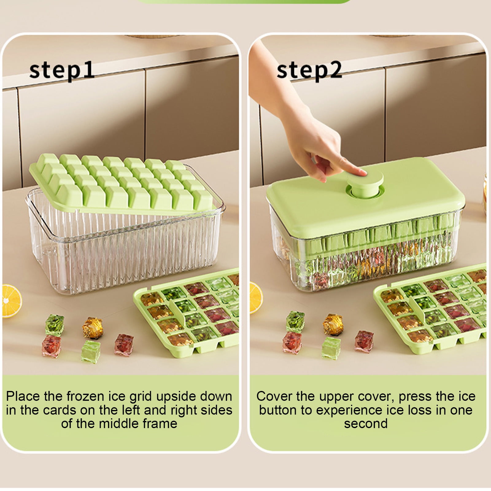 Fufafayo 2Pcs Double Layer Ice Tray, Press Type Ice Maker for Homemade Ice Cubes, Large Capacity Ice Making Box with Ice Shovel for Refrigerator, Kitchen or Freezer, Easy Release Stay Cool Design