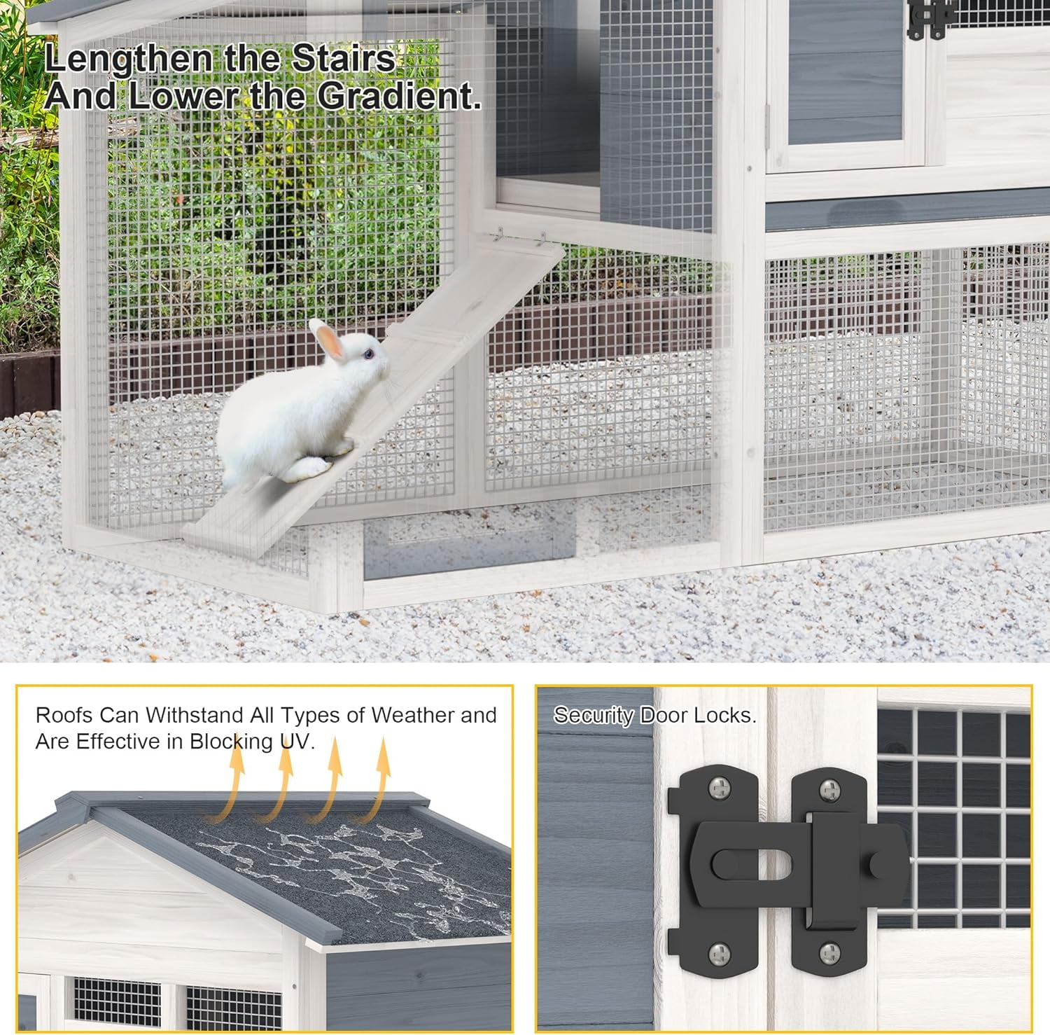 Rabbit Hutch Indoor Bunny Cage Outdoor Chicken Coop Bunny House Wooden Guinea Pig Cages with Waterproof Top, Pull Out Tray & Ramp